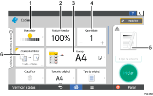 Ilustração numerada da tela do painel de operação