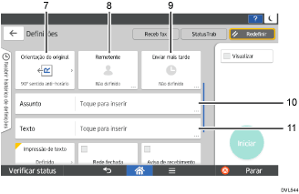 Ilustração numerada da tela do painel de operação