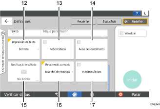 Ilustração numerada da tela do painel de operação