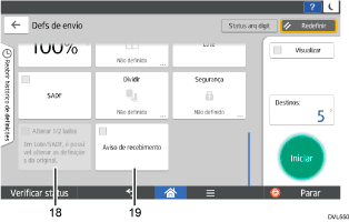 Ilustração numerada da tela do painel de operação