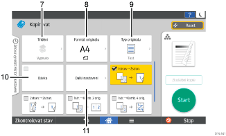 Číslovaná ilustrace ovládacího panelu zařízení