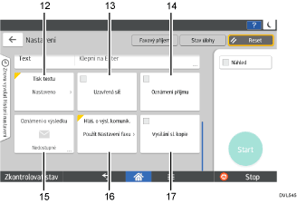 Číslovaná ilustrace ovládacího panelu zařízení