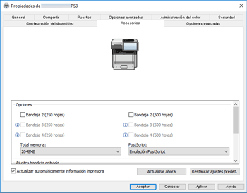 Ilustración de la pantalla del driver