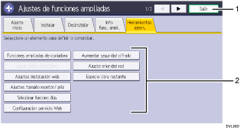 Ilustración con llamadas numeradas de la pantalla del panel de mandos