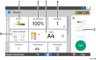 Kezelőpanel képernyőjének számozott jelölésű illusztrálása