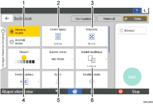 Kezelőpanel képernyőjének számozott jelölésű illusztrálása