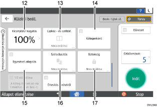 Kezelőpanel képernyőjének számozott jelölésű illusztrálása