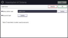 Illustrazione della schermata sul pannello di controllo