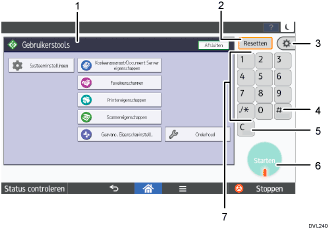Genummerde afbeelding van het scherm van het bedieningspaneel