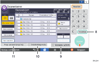 Genummerde afbeelding van het scherm van het bedieningspaneel