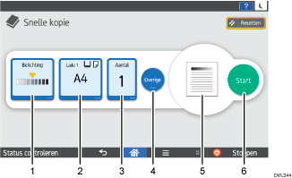 Genummerde afbeelding van het scherm van het bedieningspaneel