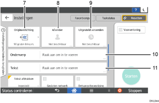 Genummerde afbeelding van het scherm van het bedieningspaneel