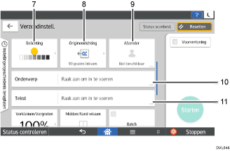 Genummerde afbeelding van het scherm van het bedieningspaneel