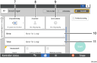 Illustrasjon av betjeningspanelet med nummererte bildetekster