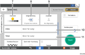 Illustrasjon av betjeningspanelet med nummererte bildetekster