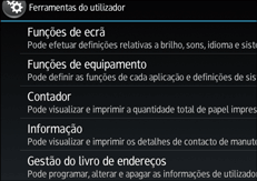 Ilustração do ecrã do painel de operação