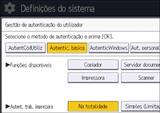 Ilustração do ecrã do painel de operação