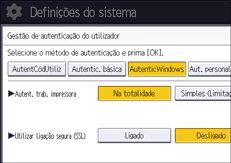 Ilustração do ecrã do painel de operação