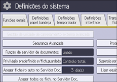 Ilustração do ecrã do painel de operação