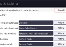 Ilustração do ecrã do painel de operação
