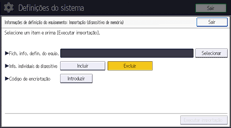 Ilustração do ecrã do painel de operação