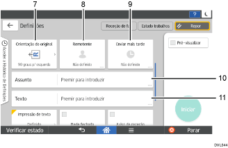Ilustração com numeração do ecrã do painel de operação