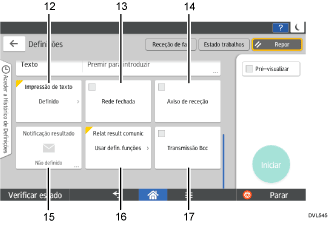 Ilustração com numeração do ecrã do painel de operação