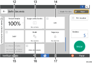 Ilustração com numeração do ecrã do painel de operação