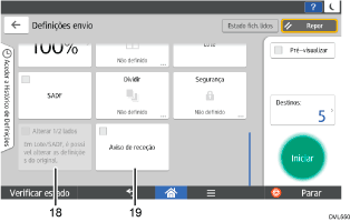 Ilustração com numeração do ecrã do painel de operação
