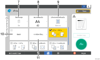 ภาพประกอบชื่อเรียกส่วนต่างๆ ของหน้าจอแผงควบคุมการทำงานตามหมายเลข
