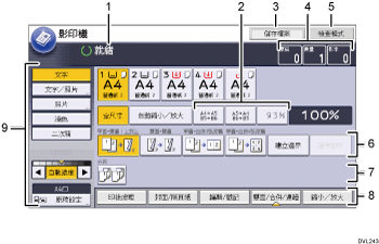 操作面板畫面說明圖編號標註說明圖