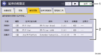 操作面板畫面編號標註說明圖