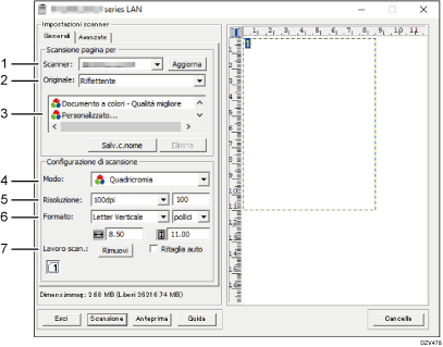 Illustrazione schermata applicazione con didascalie numerate