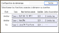 Illustration de l'écran du panneau de commande