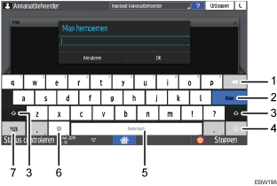 Genummerde afbeelding van het scherm van het bedieningspaneel