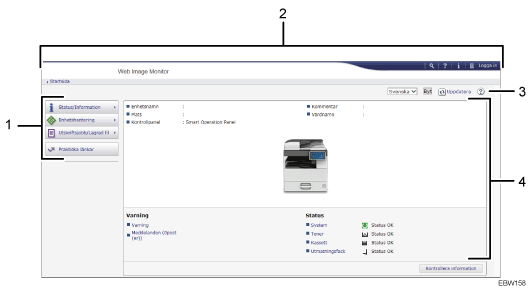 Bild av webbläsarfönster med numrerade detaljer