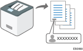 Illustration of adding the name of the user printing the job on printed sheets (Compulsory Security Stamp)