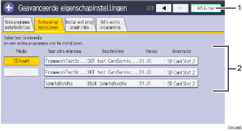 Genummerde afbeelding van het scherm van het bedieningspaneel