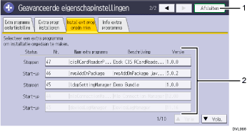 Genummerde afbeelding van het scherm van het bedieningspaneel