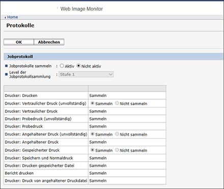 Webbrowser-Bildschirmdarstellung