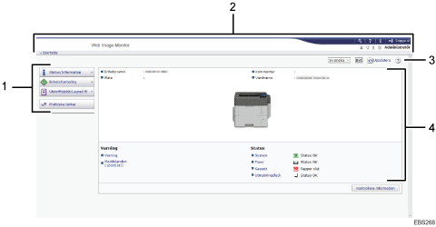 Bild av webbläsarfönster med numrerade detaljer