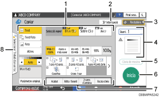 Il·lustració explicativa i numerada de la pantalla del panell d'operacions.