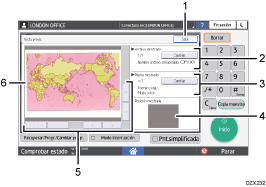 Ilustración con llamadas numeradas de la pantalla del panel de mandos