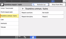Illustration de l'écran du panneau de commande