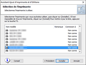 Illustration du programme d'installation du pilote