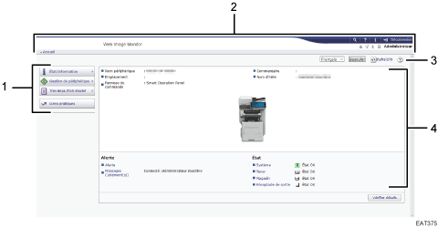 Illustration de l'écran du navigateur Web avec légende numérotée