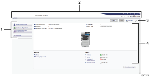 Illustrazione numerata della schermata del browser Web con didascalie numerate