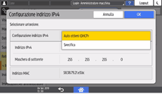 Illustrazione della schermata sul pannello di controllo