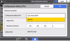 Illustrazione della schermata sul pannello di controllo