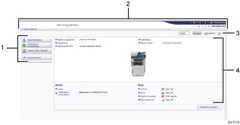 Ilustracja ekranu przeglądarki internetowej z numerowanymi odnośnikami